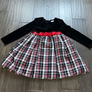 Long sleeve velvet top holiday dress with Front floral attached sash